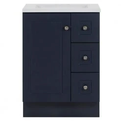 Glacier Bay Bannister 24.5 in. W x 18.75 in. D Bath Vanity in Deep Blue with Cultured Marble Top in Colorpoint White with White Sink